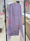 Lilac Floral Printed Unstitched Cotton Suit Set with Matching Dupatta q562918