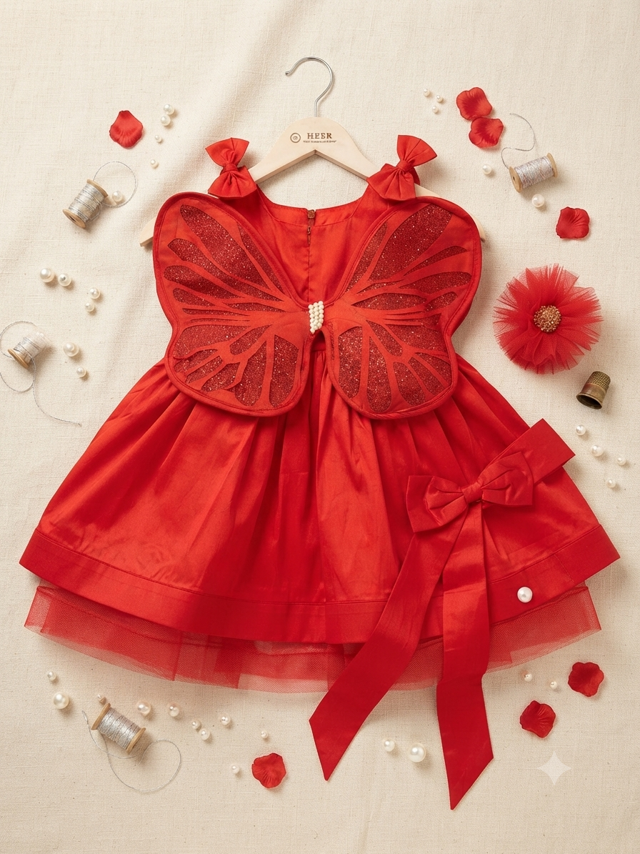 Crimson Blossom  red Bow-Accented Party Gown with hairband q562956