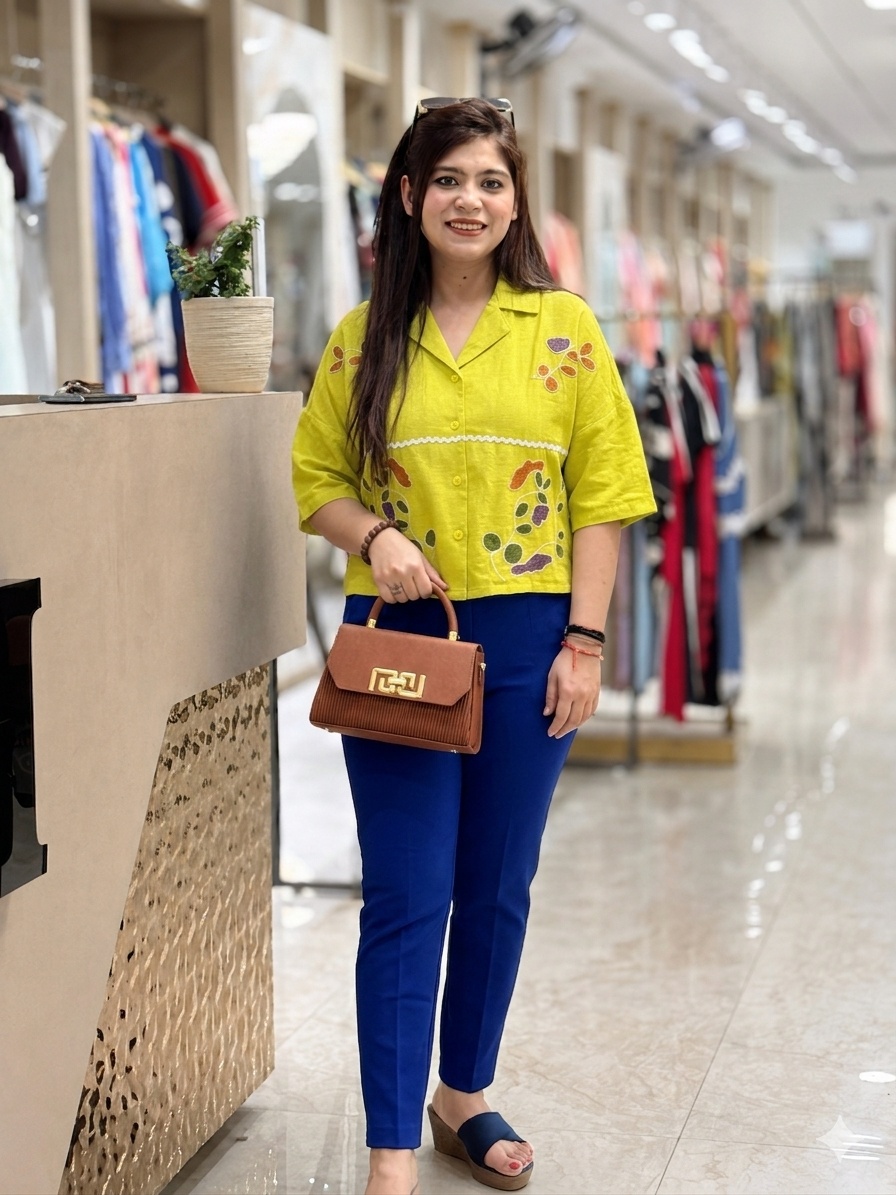 Vibrant Lime Green Embroidered Casual Shirt – Floral Fusion Top q562856