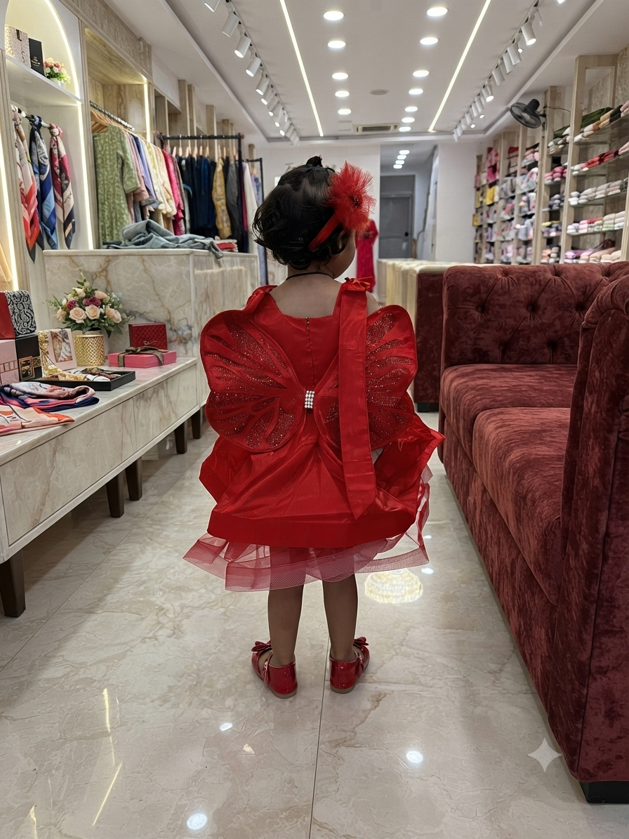 Crimson Blossom  red Bow-Accented Party Gown with hairband q562956