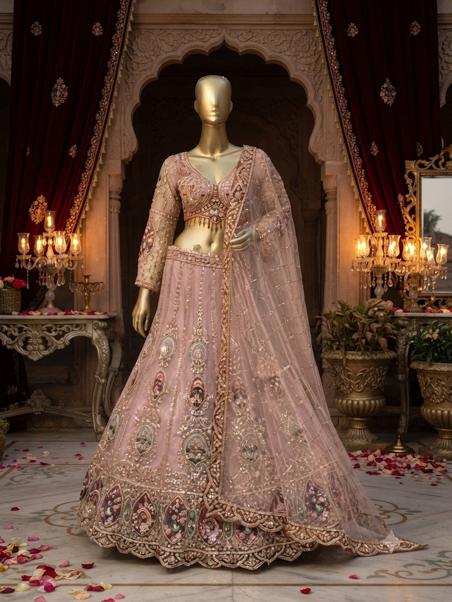 Exquisite Bridal Pink Embroidered Stitched  Lehenga q562976