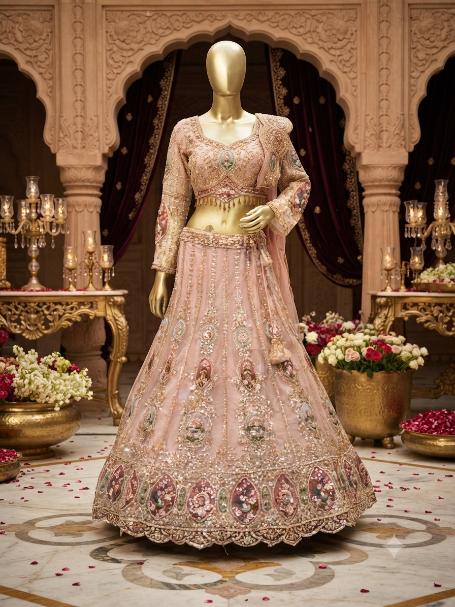 Exquisite Bridal Pink Embroidered Stitched  Lehenga q562976
