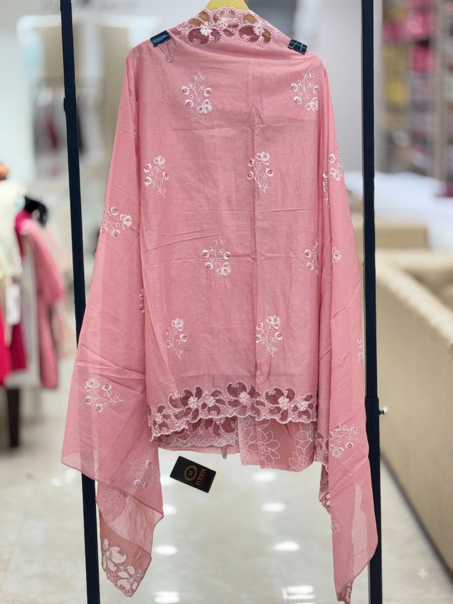 Rose Pink Floral Embroidered Unstitched Suit Set q562911