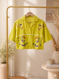 Vibrant Lime Green Embroidered Casual Shirt – Floral Fusion Top q562856