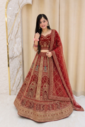 Royal Crimson Hand-Embroidered Bridal Lehenga Choli Set 109410