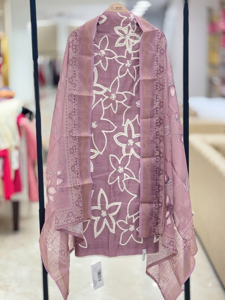 Mauve Floral Embroidered Chiffon Dupatta q562924