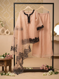 Elegant Dusty Peach Organza Tunic Set with Intricate Black Floral Applique border q562940