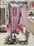 Embroidered Pink Georgette Suit Set with Floral Printed Dupatta q562938