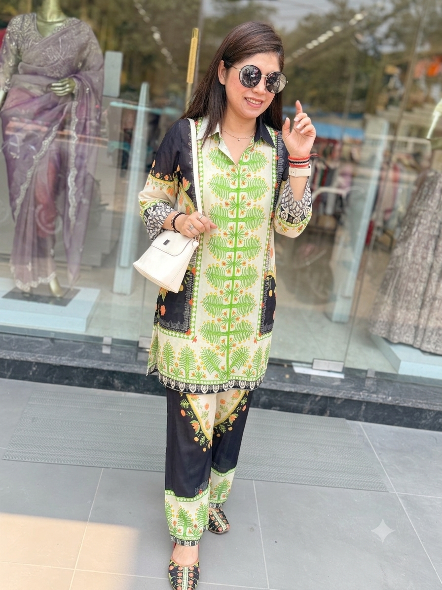 Chic Botanical Print Co-Ord Set in Premium Printed Cotton q561401
