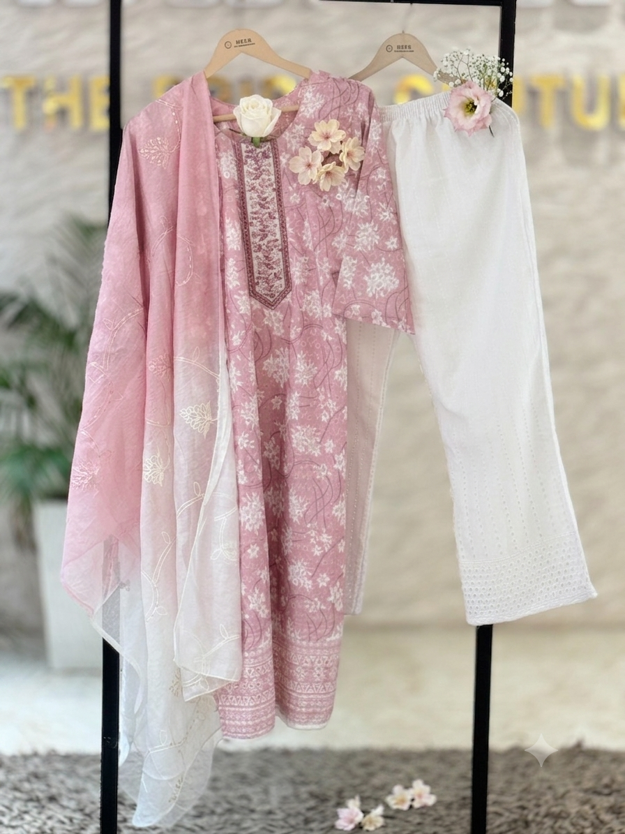 q562787 Elegant Blush pink Floral Kurta Set