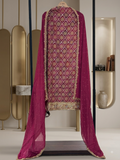 Premium Magenta Embroidered Unstitched Suit with Sheer Designer Dupatta q561939