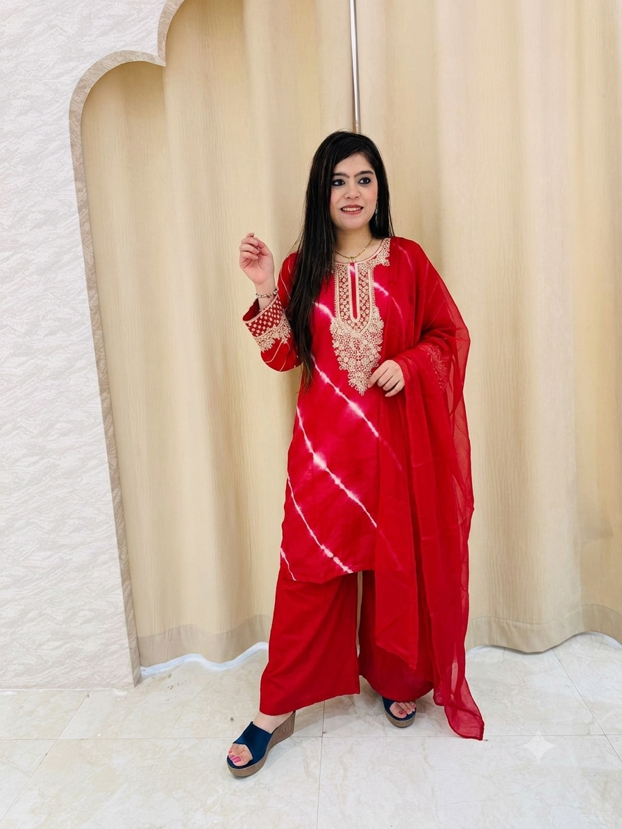 q56781 Stunning Crimson Tie-Dye Kurta Set