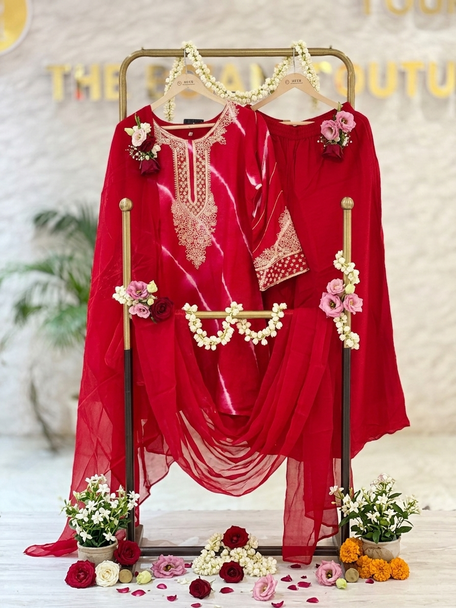 q56781 Stunning Crimson Tie-Dye Kurta Set