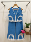 Q562572 Sky Blue Floral Lace Co-Ord Set