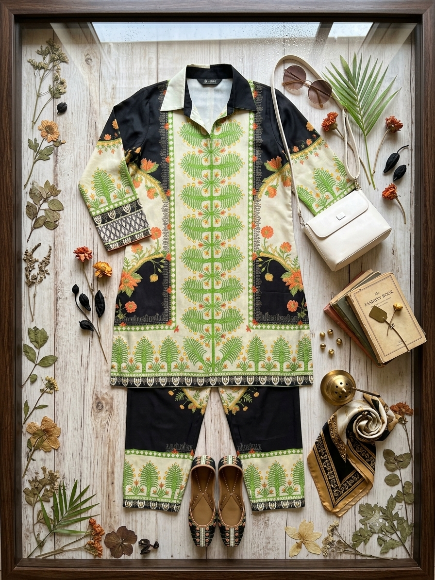 Chic Botanical Print Co-Ord Set in Premium Printed Cotton q561401