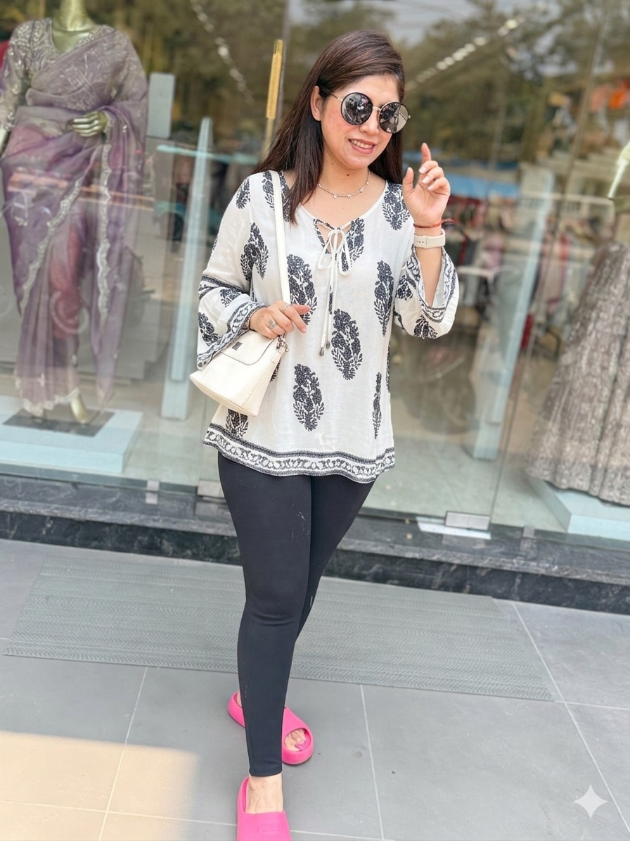Q562752 Midnight Bloom Printed White Top