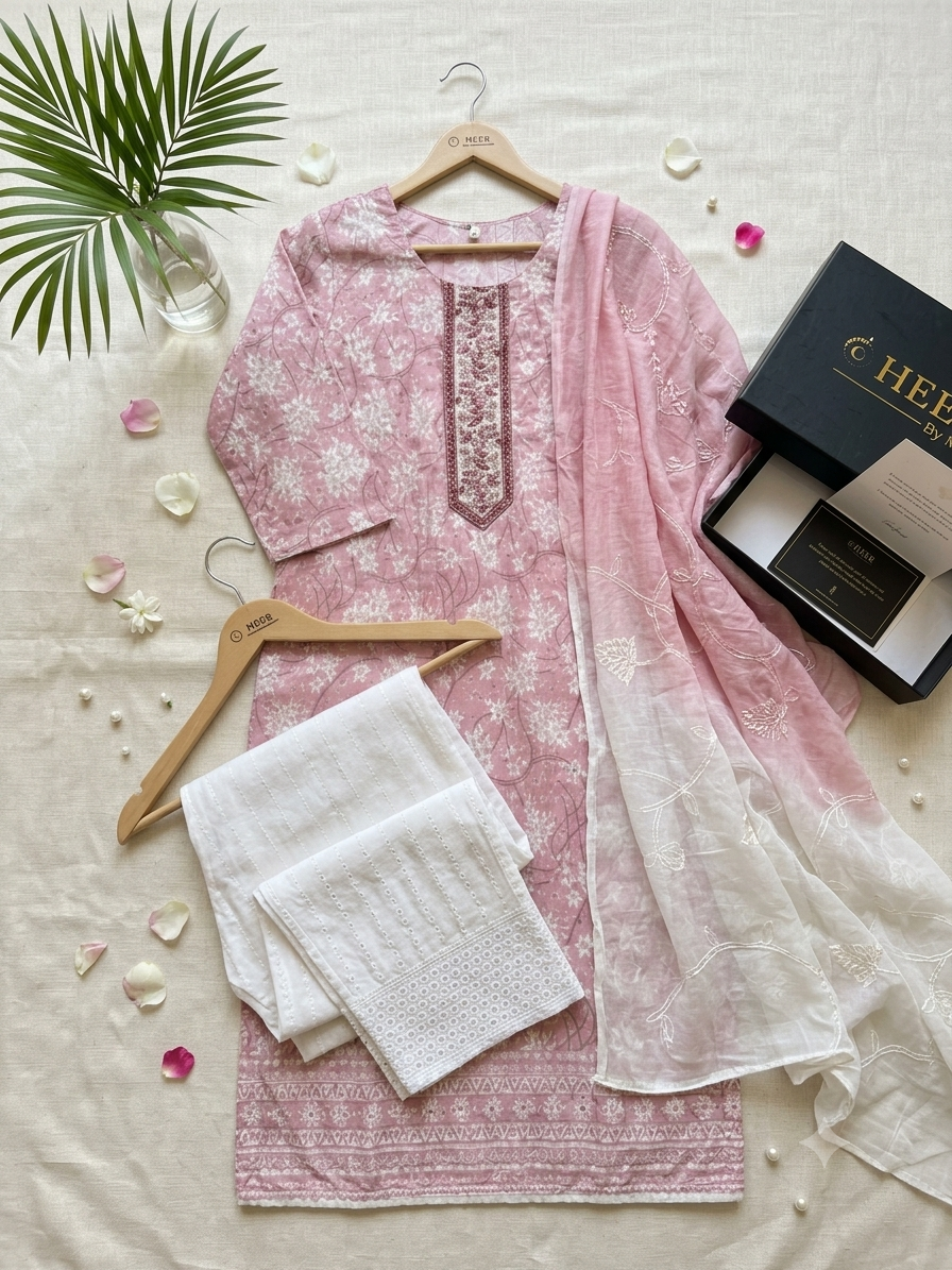 q562787 Elegant Blush pink Floral Kurta Set