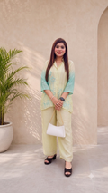 Off white with ice blue premium  Ombre Embroidered Co-ord Set q562674