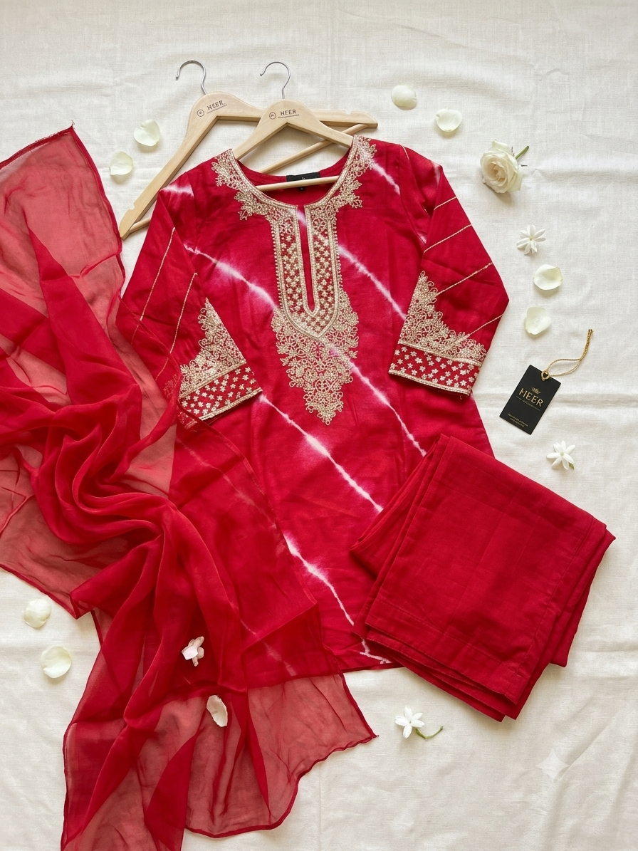 q56781 Stunning Crimson Tie-Dye Kurta Set