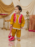 Radiant Mustard & Hot Pink Peplum Kurta with Sharara and Potli Bag Set q562958