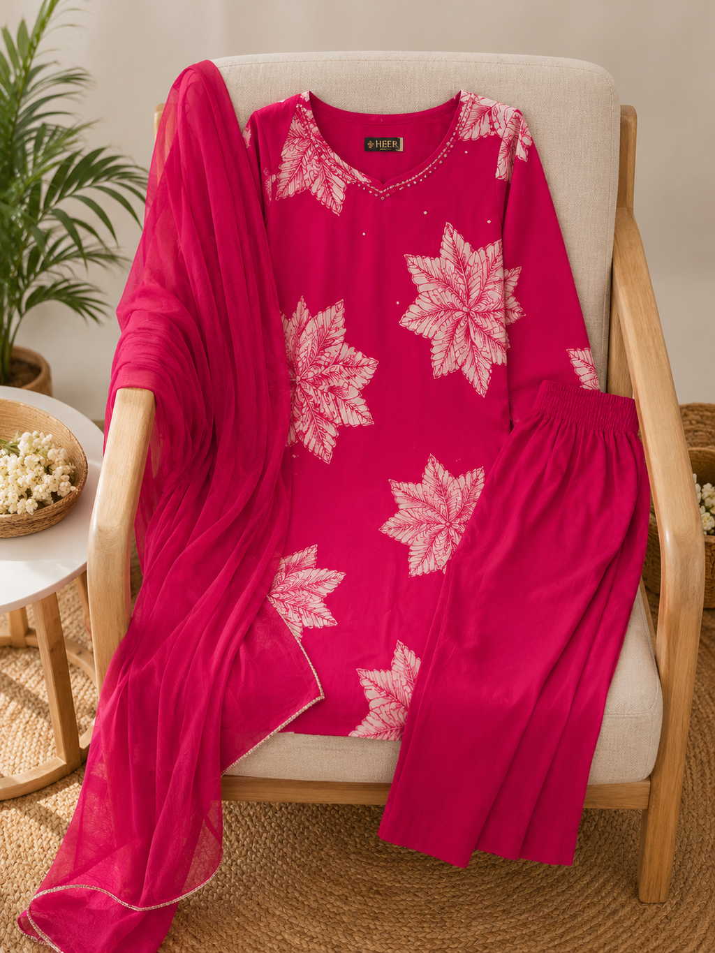 q562831 Vibrant Fuchsia Floral Kurta Set
