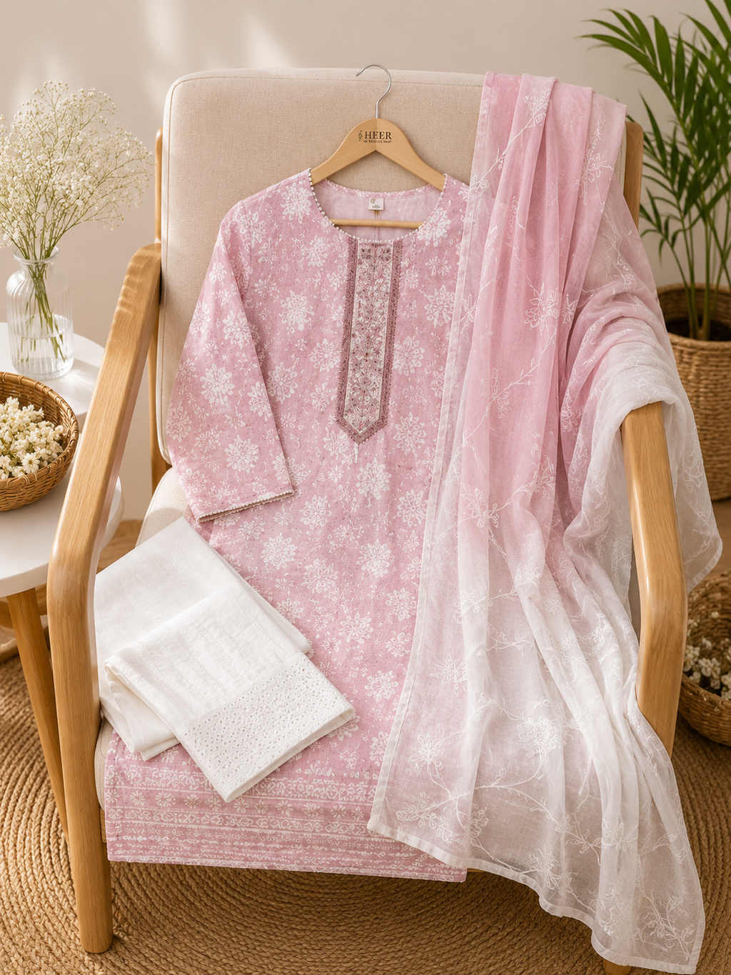 q562787 Elegant Blush pink Floral Kurta Set