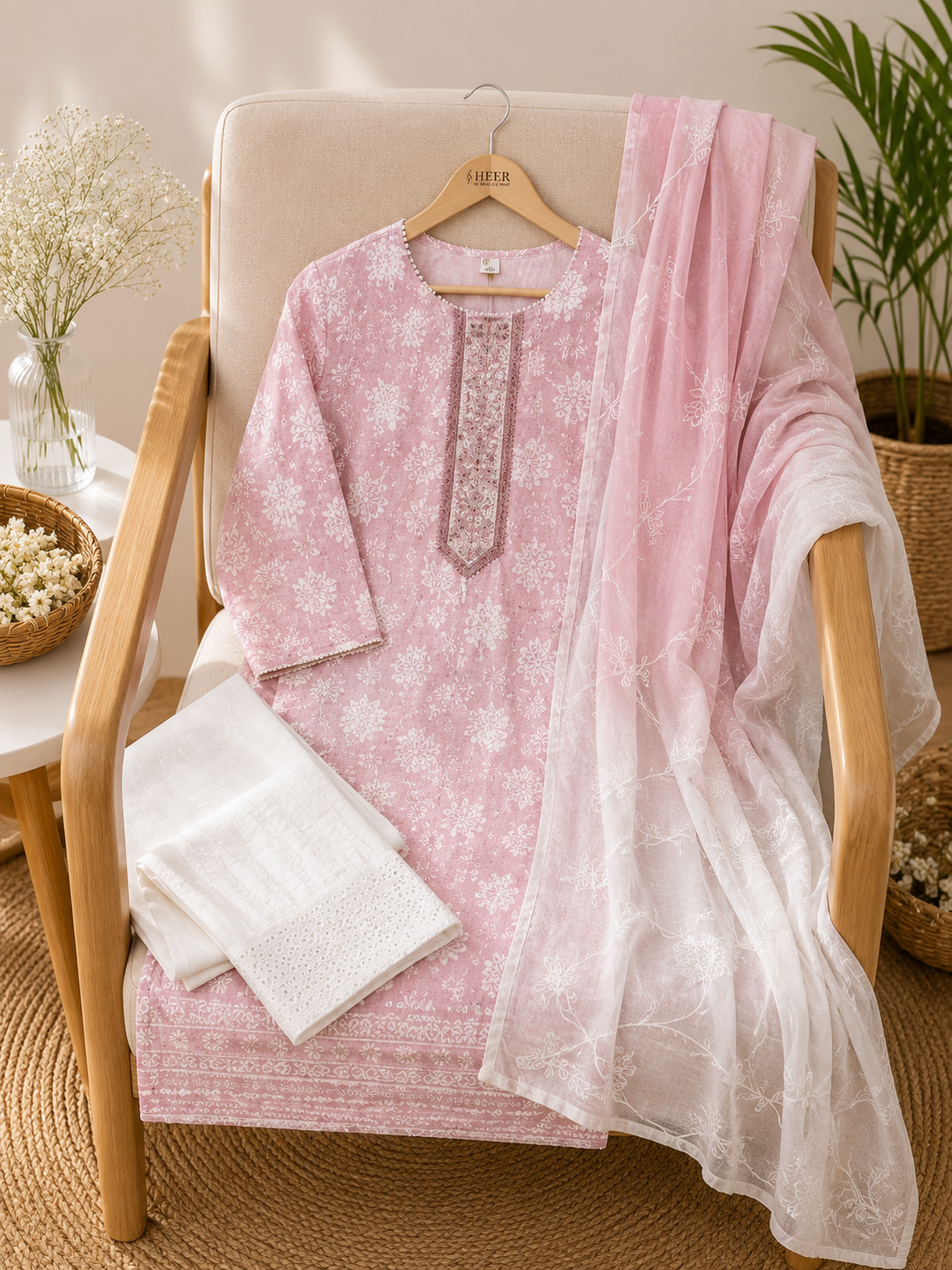 q562787 Elegant Blush pink Floral Kurta Set