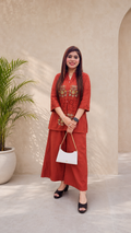 Rust Red Cutwork & Embroidered Cotton Coo-Ord Set q562670