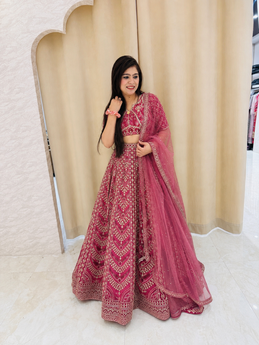 Magenta & Pink Ombre Sequined Silk Designer Bridal and non bridal Lehengha Set  q562262