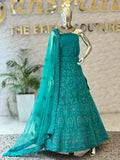 Exquisite Turqoise blue Embellished Unstitched Lehenga Set 12144