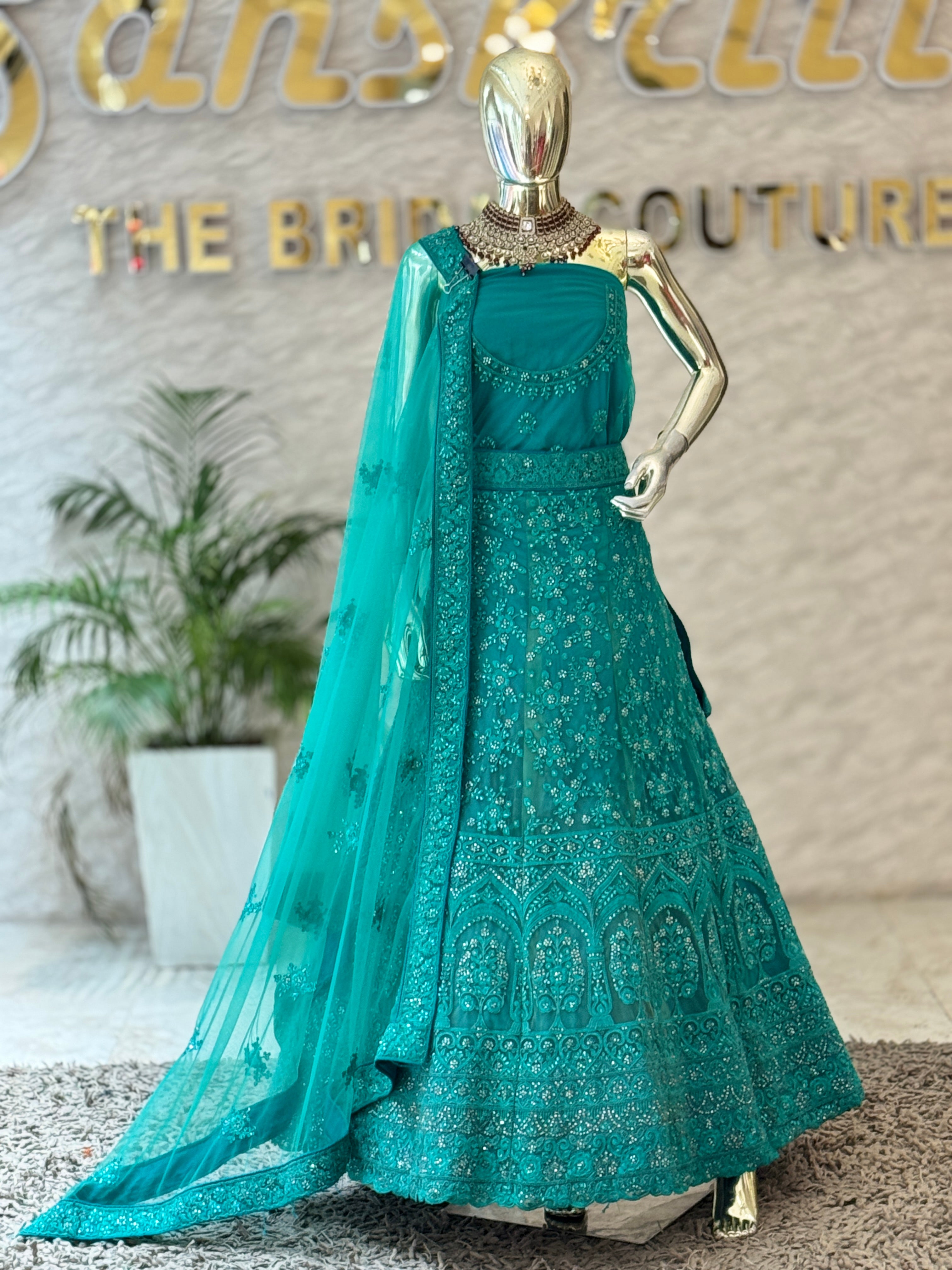 Exquisite Turqoise blue Embellished Unstitched Lehenga Set 12144