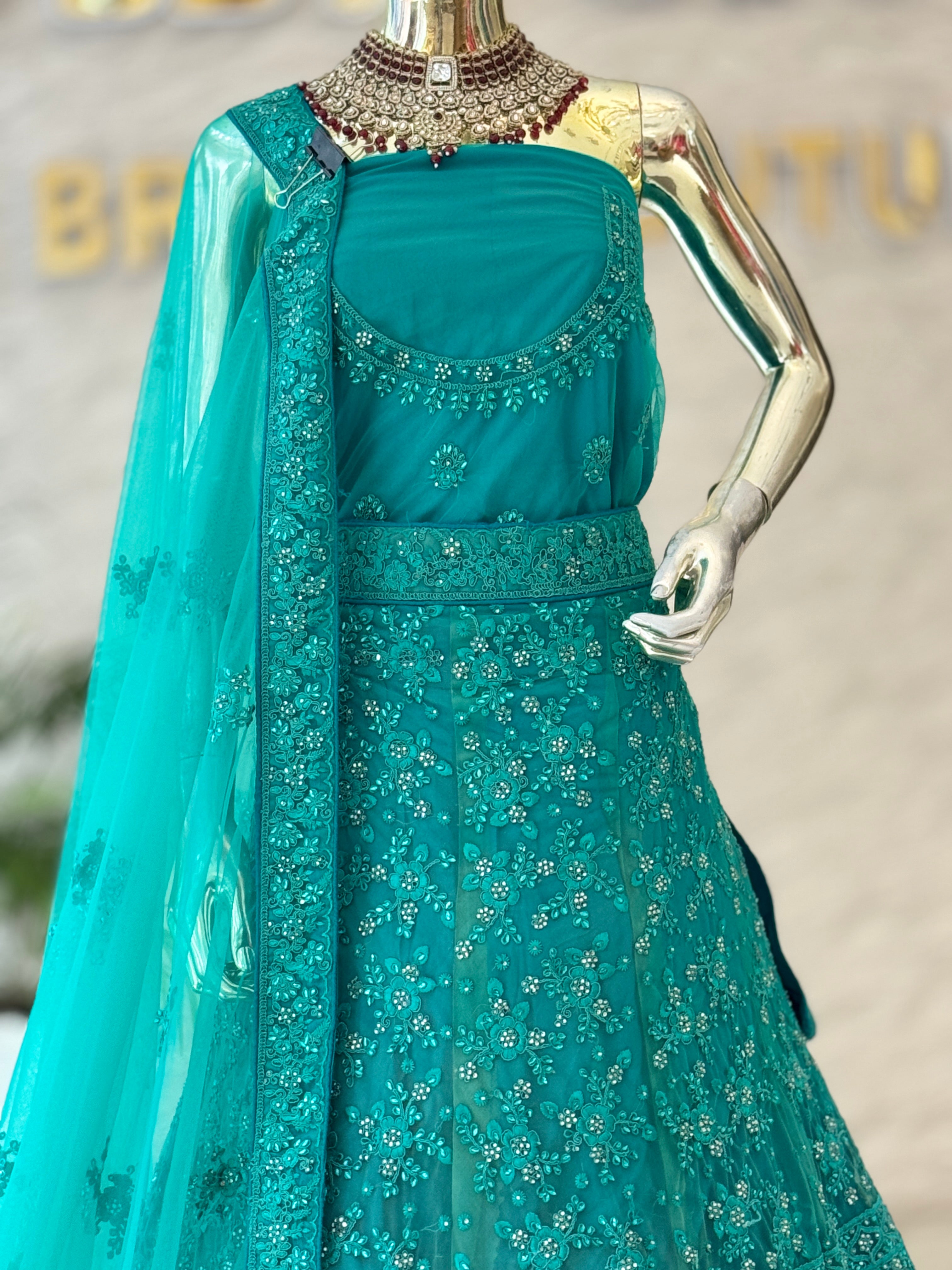 Exquisite Turqoise blue Embellished Unstitched Lehenga Set 12144