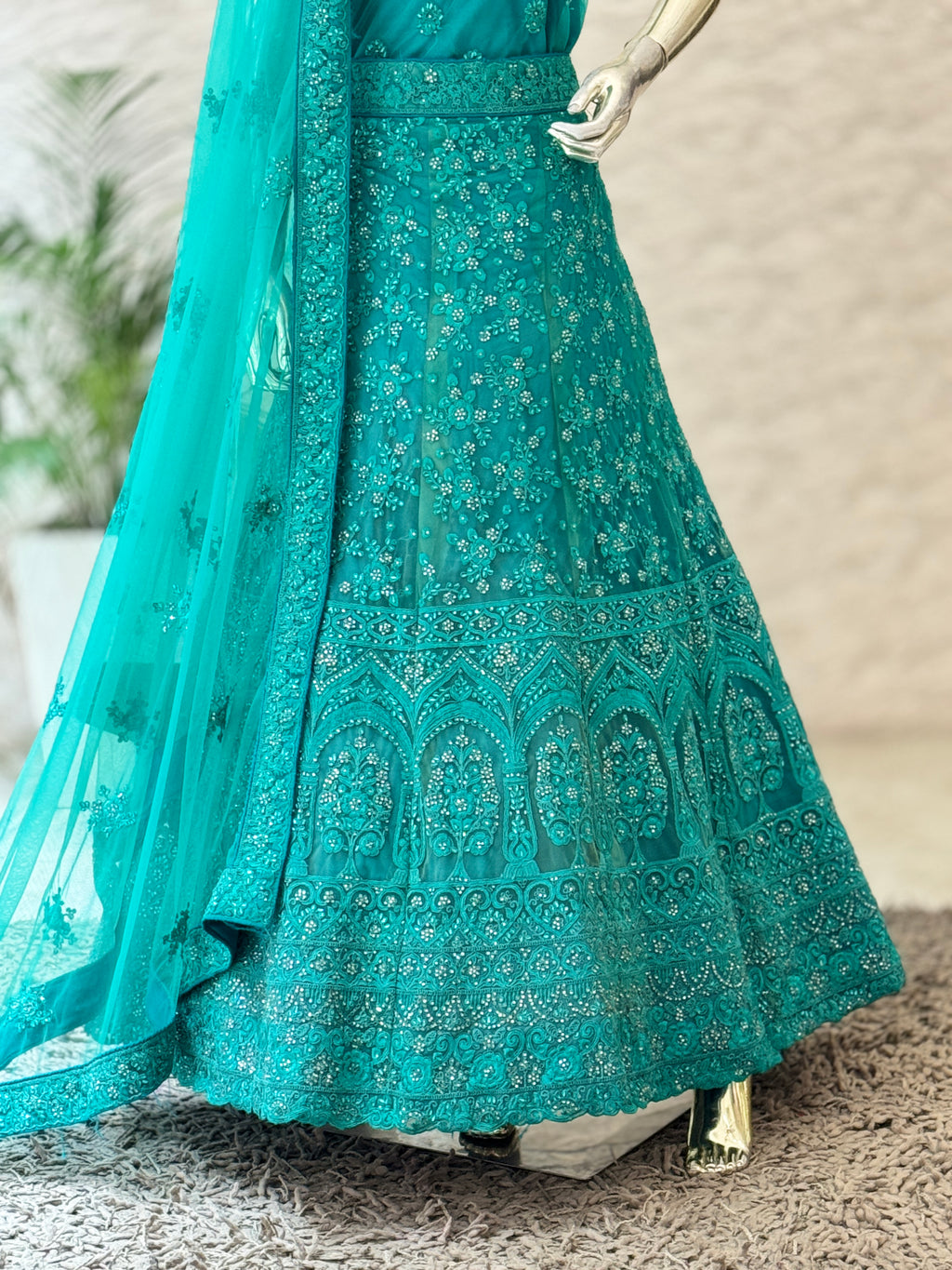 Exquisite Turqoise blue Embellished Unstitched Lehenga Set 12144