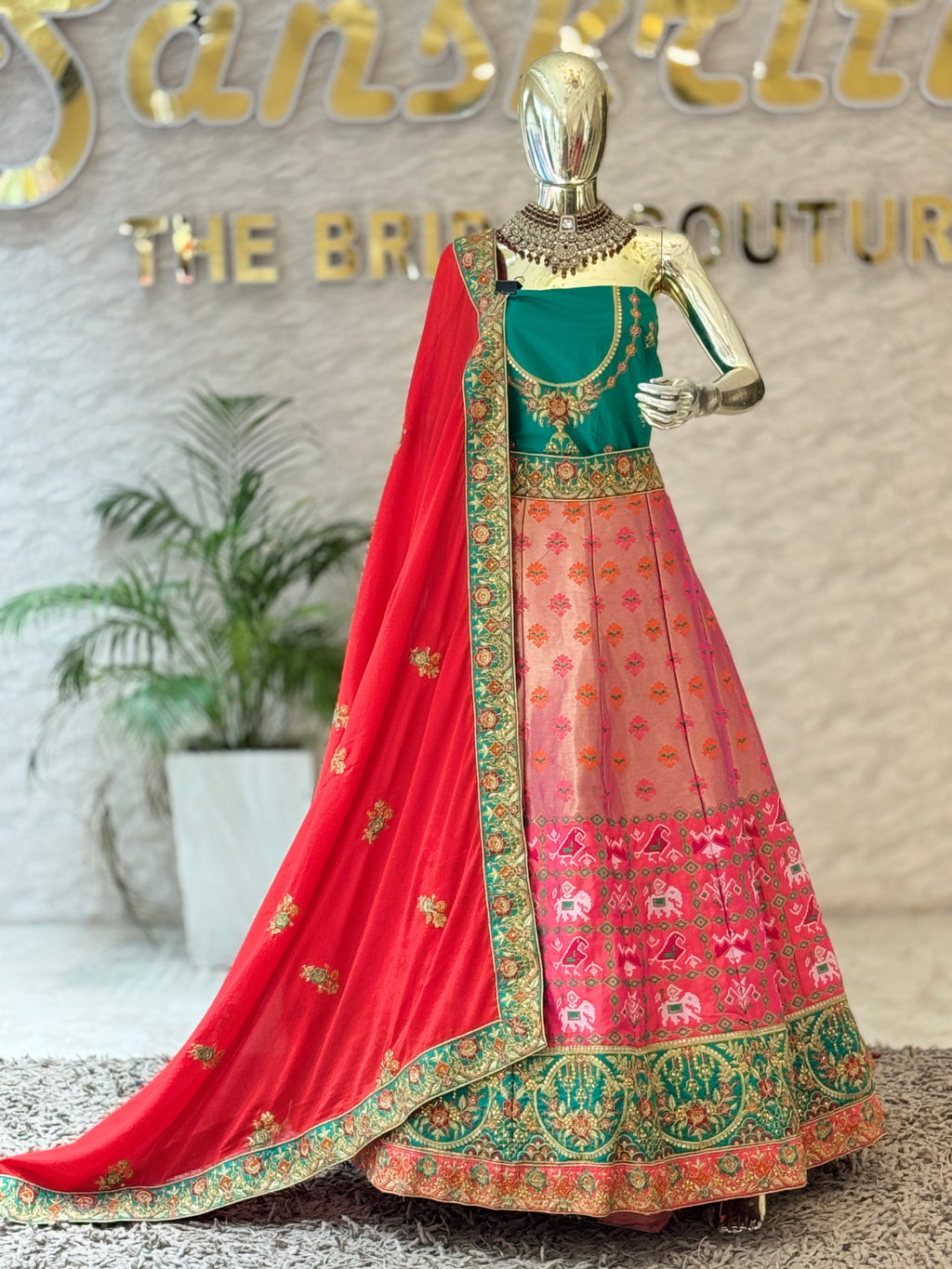 Elegant Dual-Tone Silk Blend Unstitched Lehenga Set with Embellished Border 12401