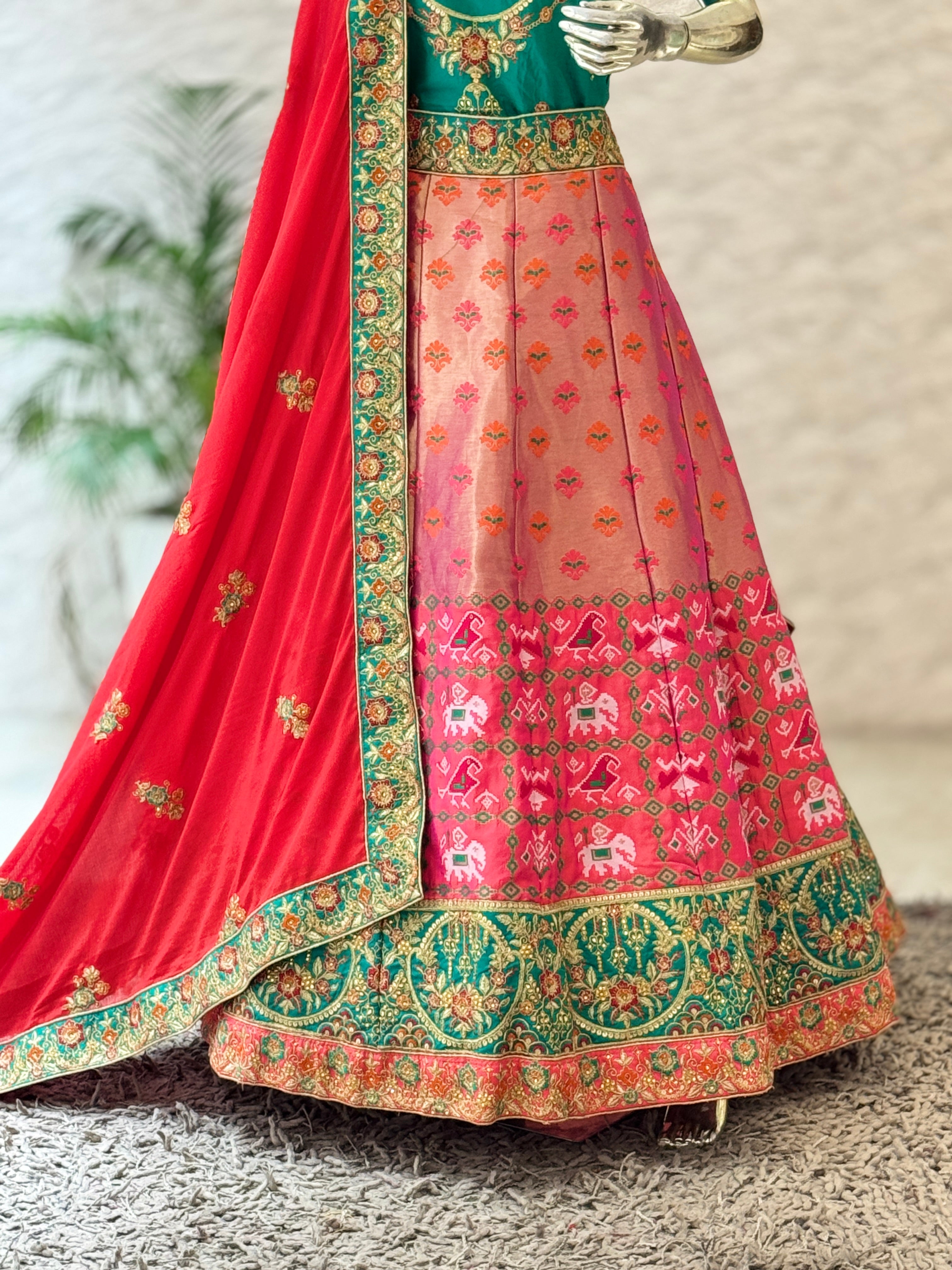 Elegant Dual-Tone Silk Blend Unstitched Lehenga Set with Embellished Border 12401