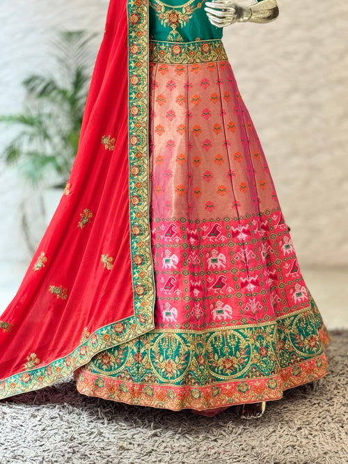 Elegant Dual-Tone Silk Blend Unstitched Lehenga Set with Embellished Border 12401