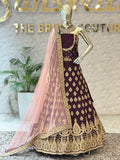 Regal Deep Maroon Embellished Unstitched Lehenga Set q5668