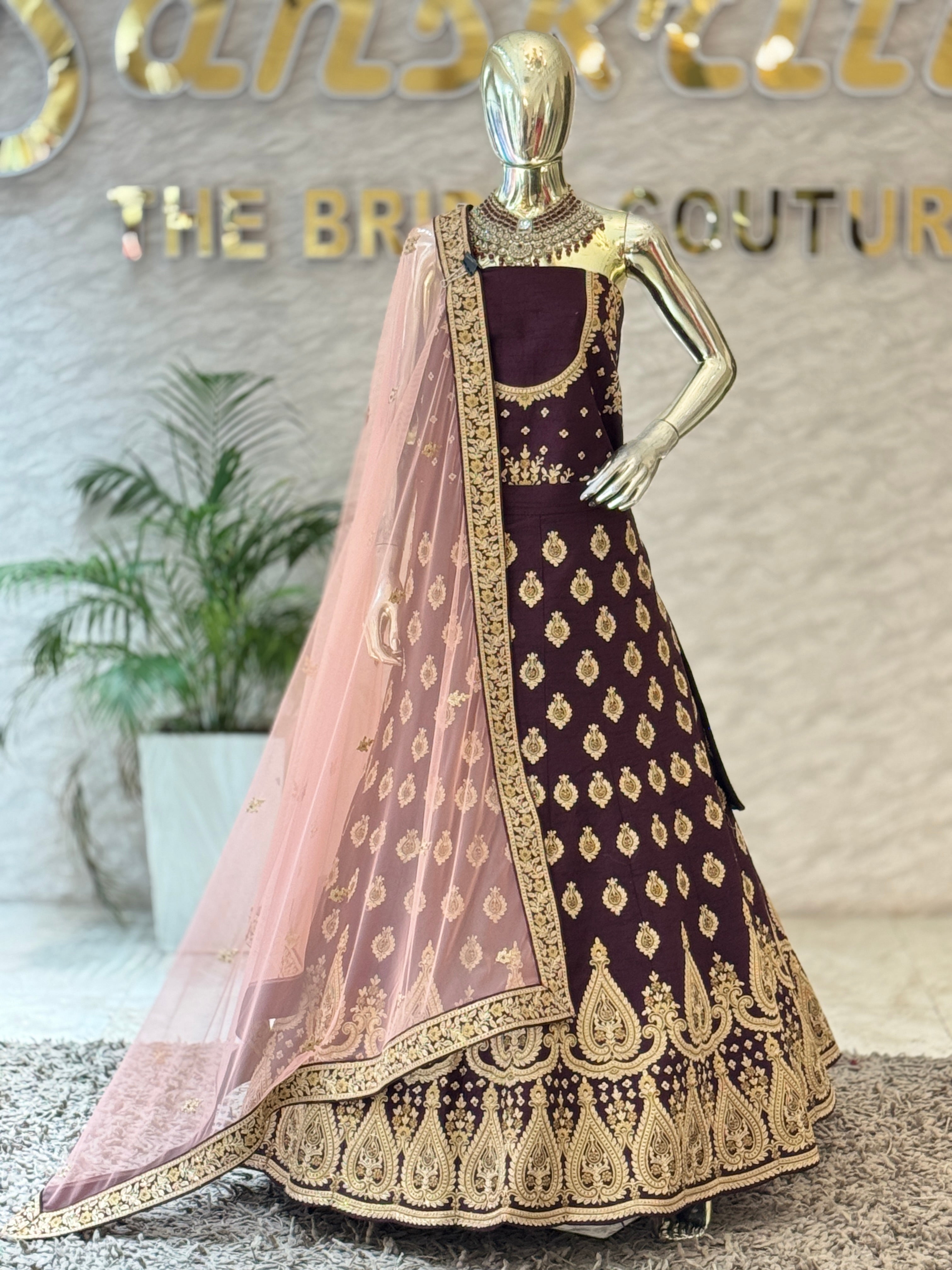 Regal Deep Maroon Embellished Unstitched Lehenga Set q5668