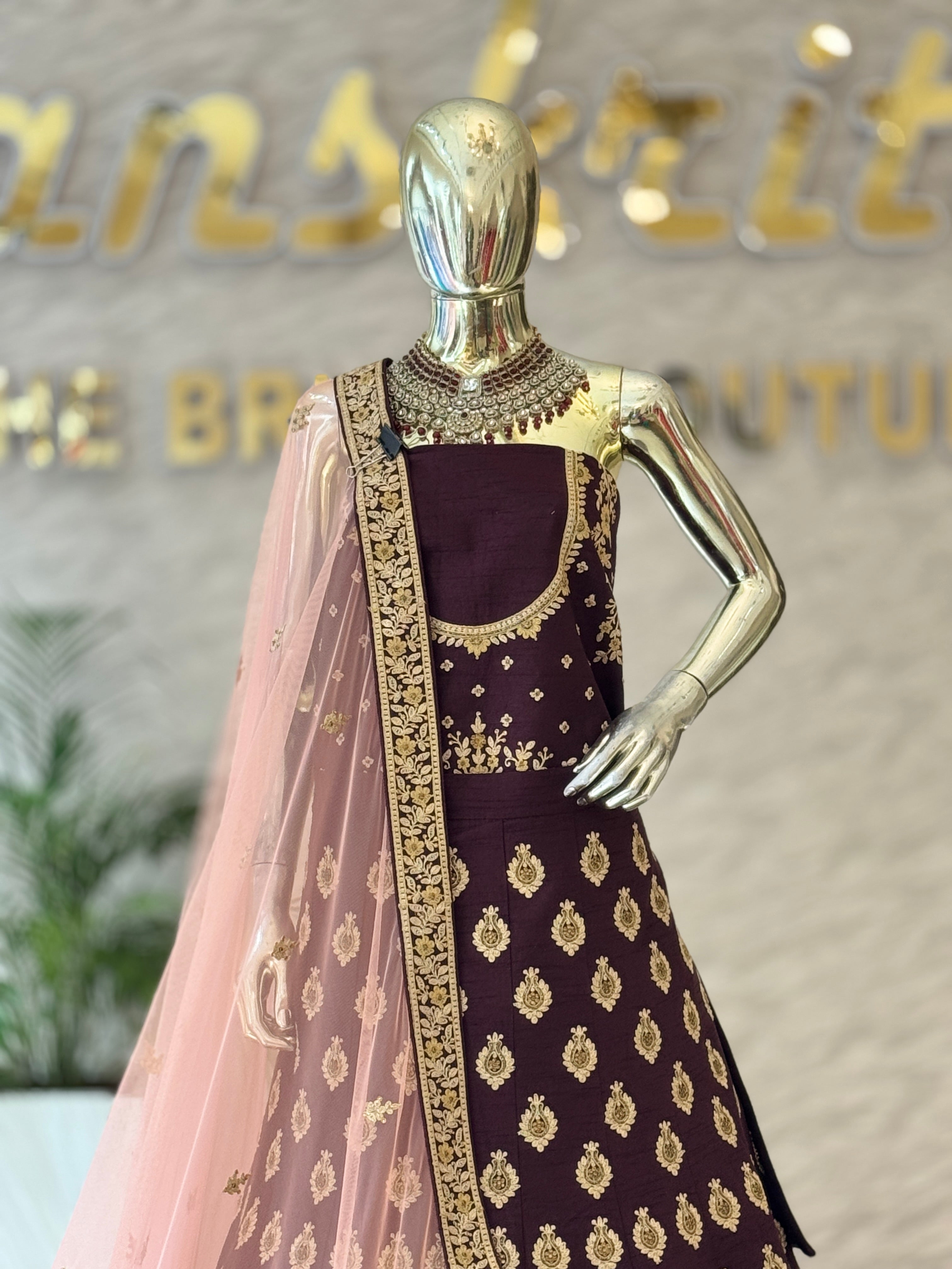 Regal Deep Maroon Embellished Unstitched Lehenga Set q5668