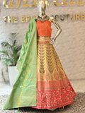 Traditional Orange and Mustard Ethnic Unstitched Lehenga Set 10893