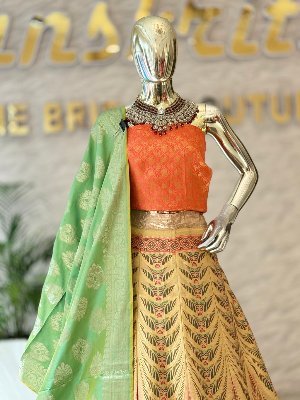 Traditional Orange and Mustard Ethnic Unstitched Lehenga Set 10893
