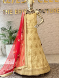 Elegant Golden Embroidered Unstitched Lehenga Set 12460
