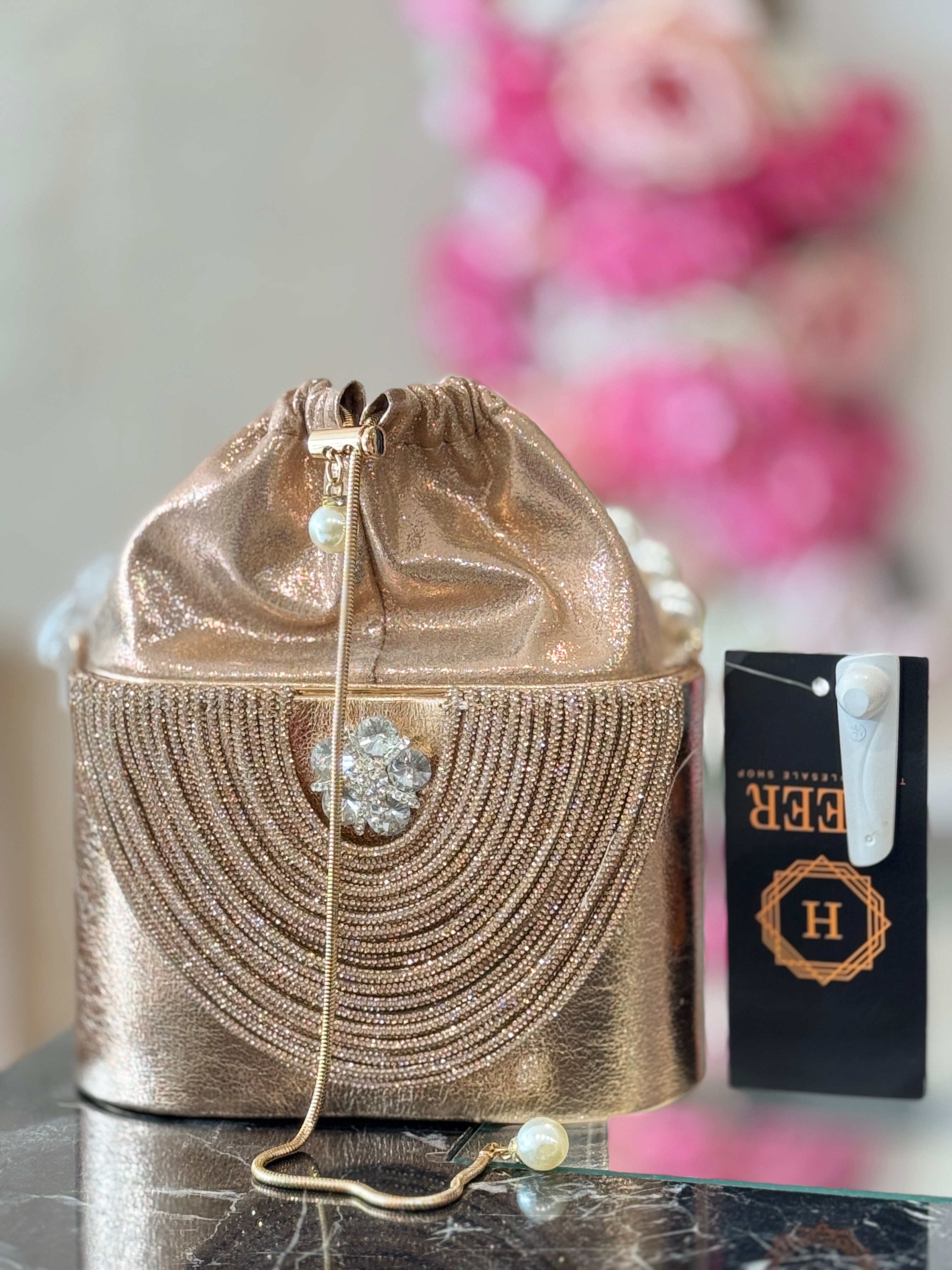 Q562467 Pearl-Handle Crystal Embellished Evening Clutch Handbag