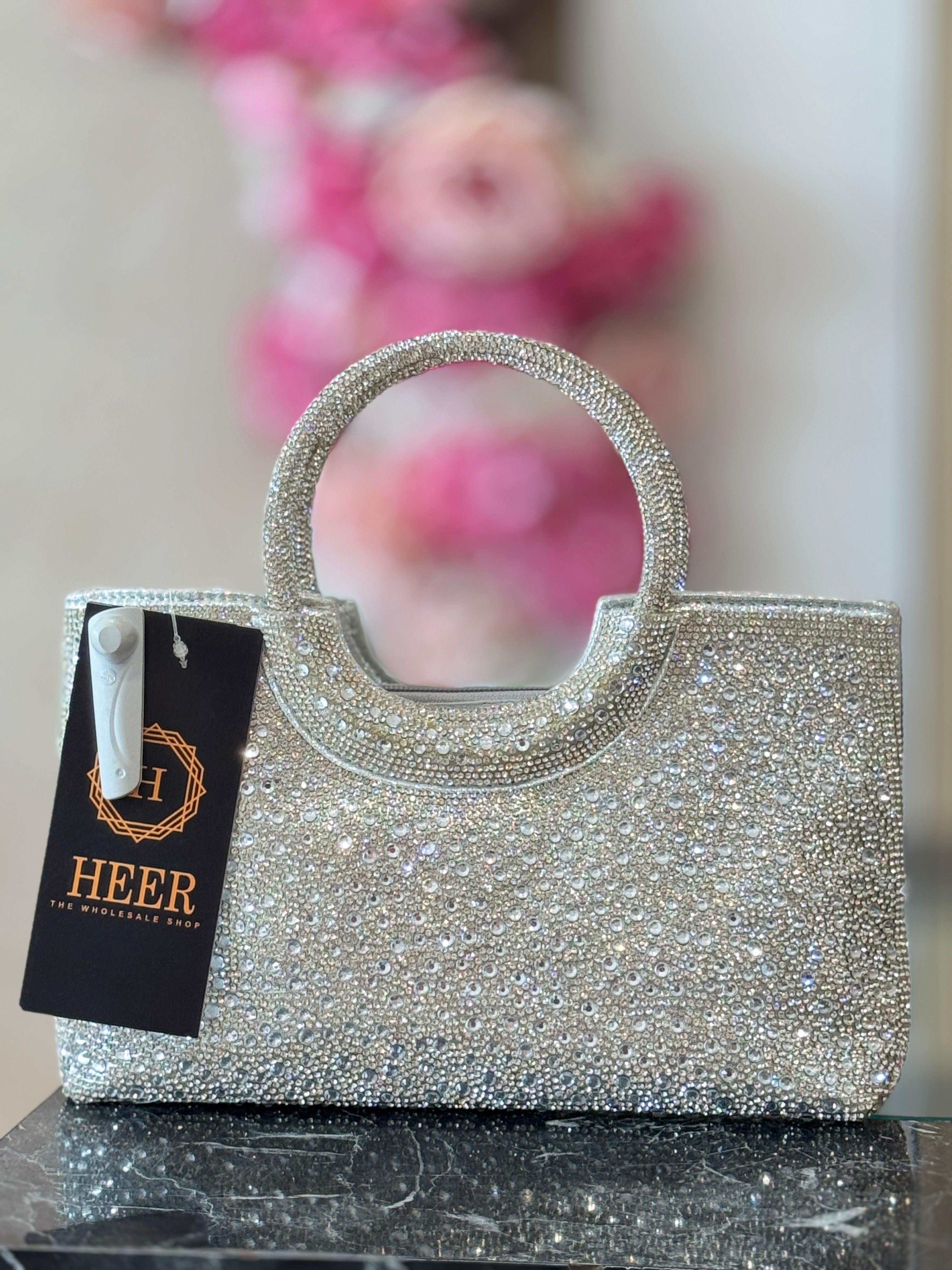 Q562466 Crystal-Studded Circular Handle Evening Handbag