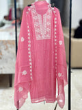 Q562893 Premium Onion-Pink Unstitched muslin Suit with White Resham Floral Embroidery