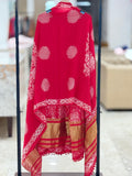 Q562896 Red Unstitched Bandhani Print cotton Suit with Rich Gold Zari Borders