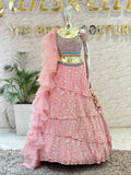 Baby Pink Tiered Sequined Lehenga Skirt & Hand-Embroidered Cold-Shoulder Crop Top Set with Ruffled Dupatt 105711a