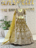 mehendi  Green Heavily Embroidered Velvet Lehenga Choli Set with Net Dupatta q561525