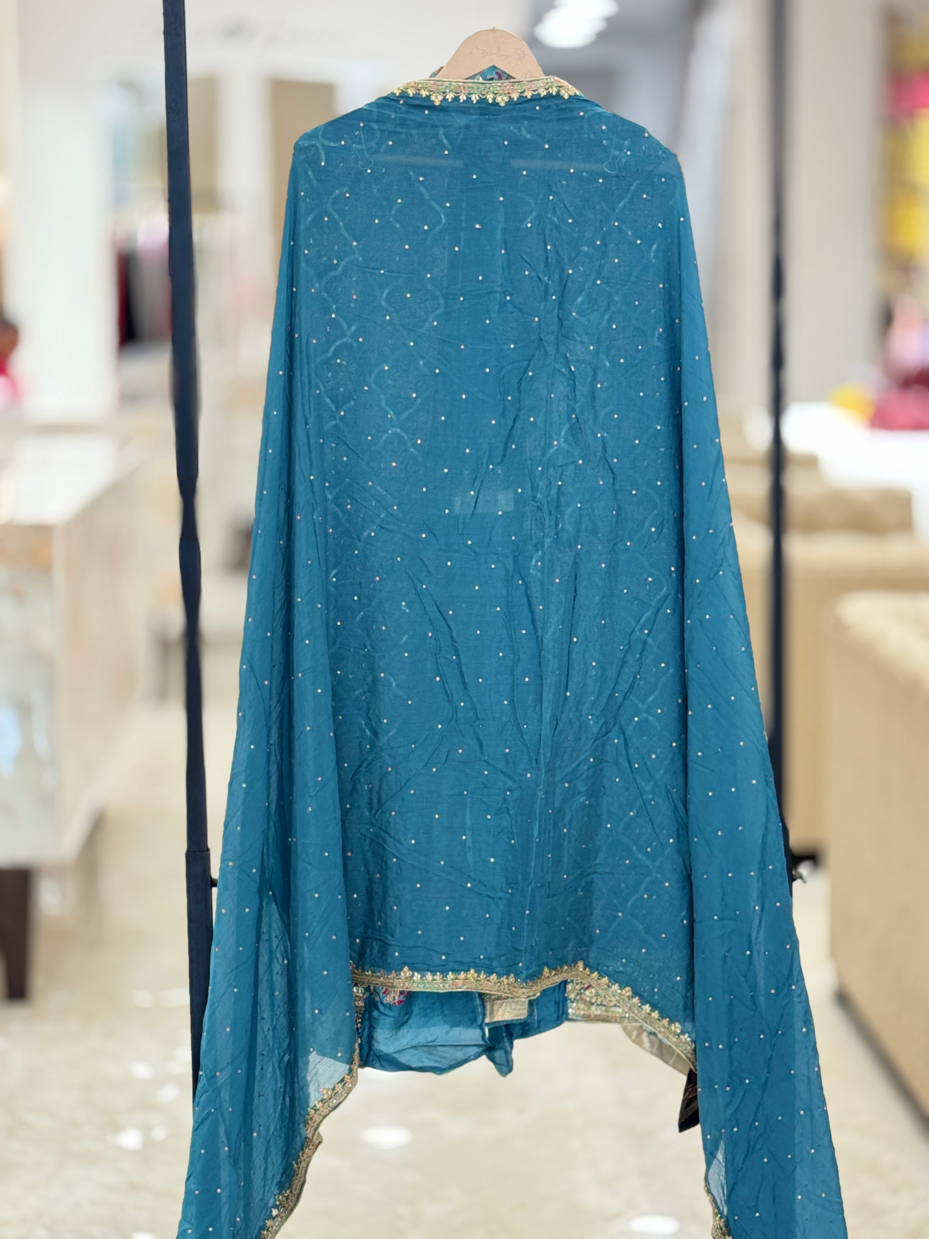 Premium Teal Blue Embroidered Unstitched Suit with Designer Dupatta q561939