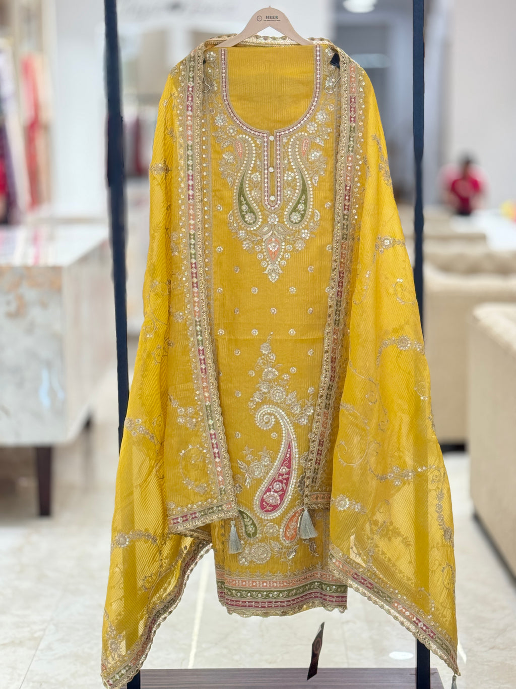 Premium Mustard Yellow Embroidered Unstitched Suit with Designer Dupatta q562351